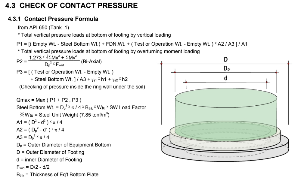 Tank foundation calculation report — contact pressure check referencing API 650
