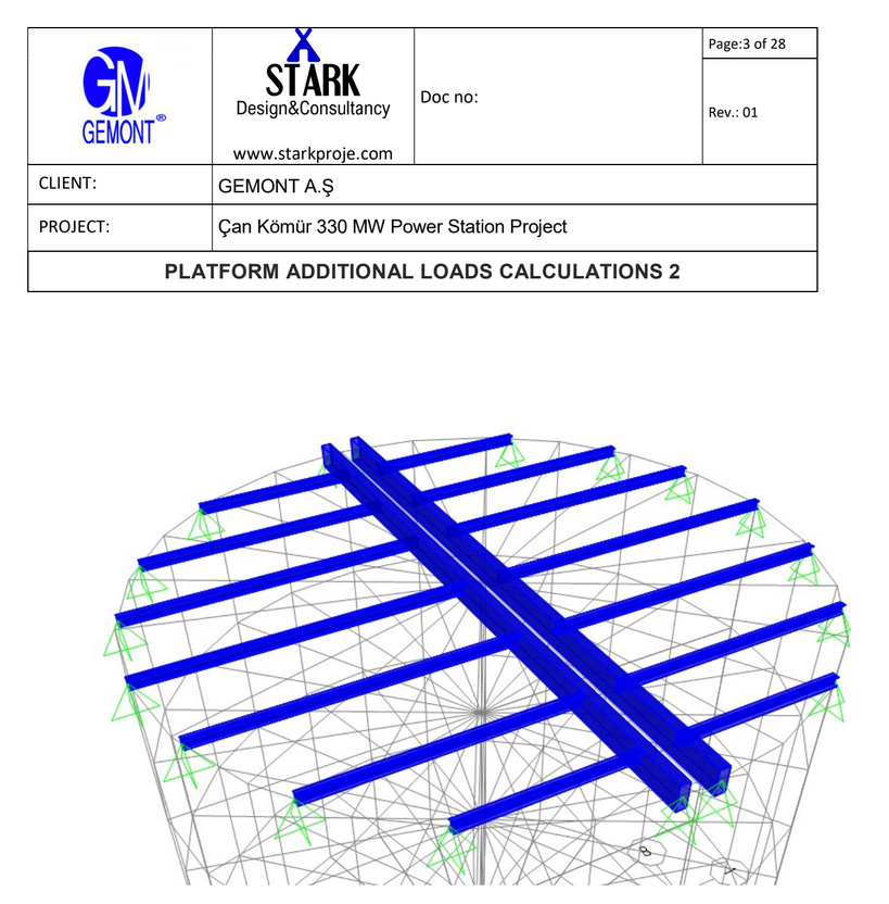 Çan Kömür 330 MW Power Station Project — structural model from the platform additional load calculation report